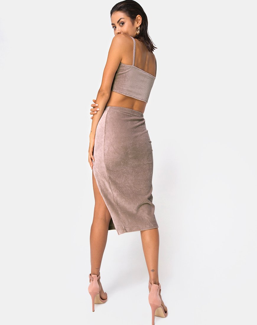 Bild von Midi Cheri Split Skirt in Rib Taupe