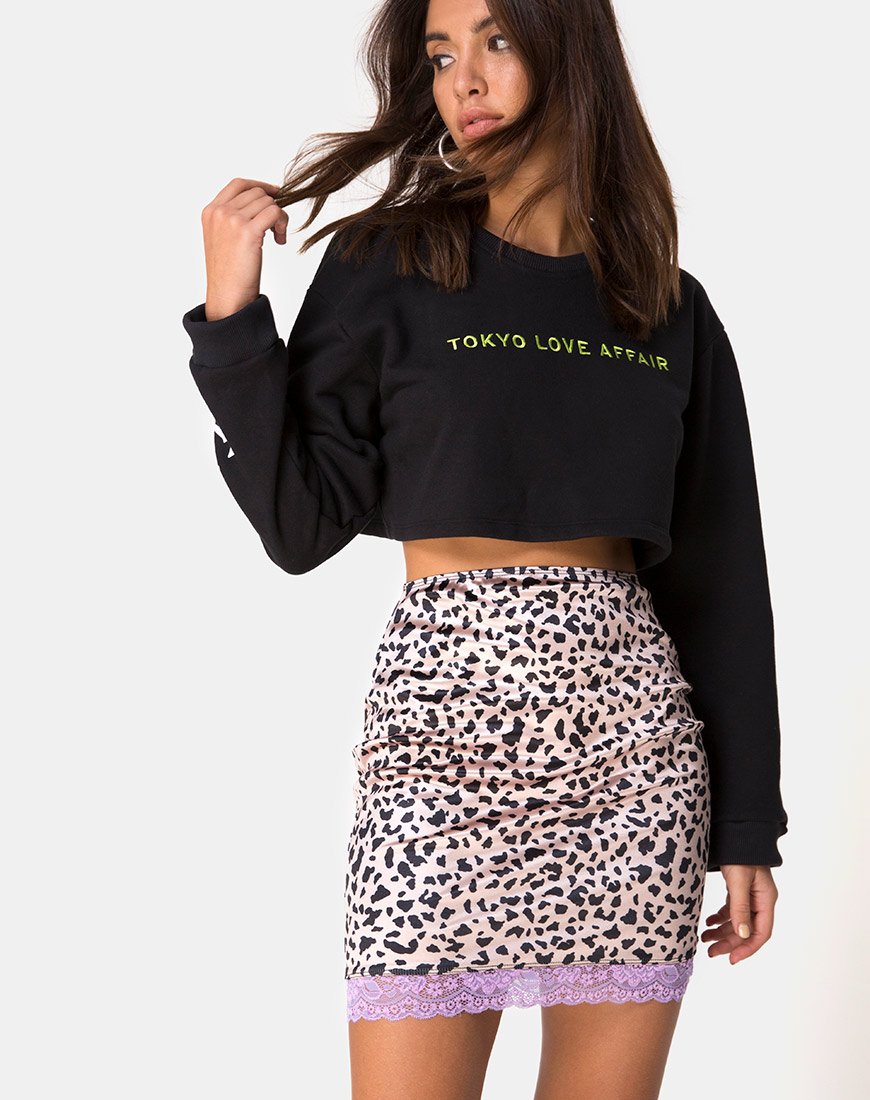 Cherry Rock aus Animal Satin mit fliederfarbener Spitze