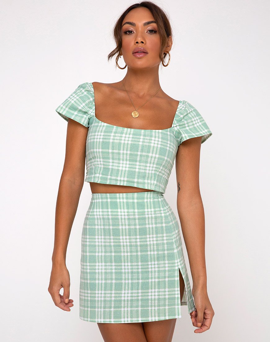 Bild von Cindy Crop Top in Tischtuch Neo Mint