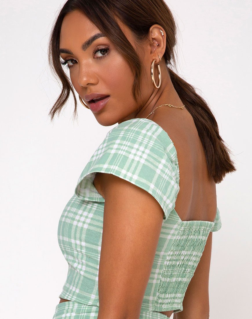 Cindy Crop Top aus Tischtuch Neo Mint