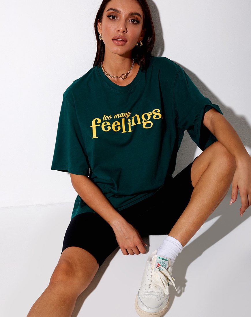 Image of Cocoon Tee in Flaschengrün Too Many Feelings
