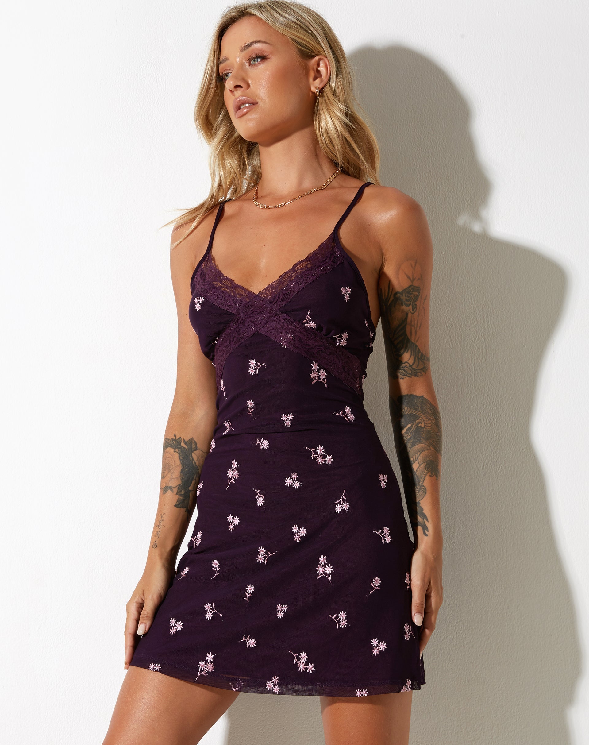 Bild von Coline Mini Dress in Plum Daisy Embro