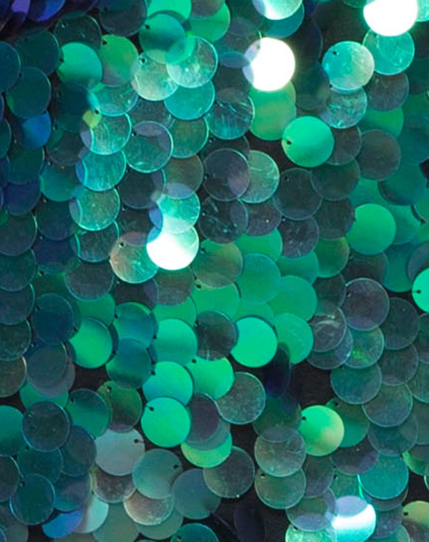 Image of Corine Slip Kleid in Fischschuppen Scheibe Pailletten Aqua Iridescent