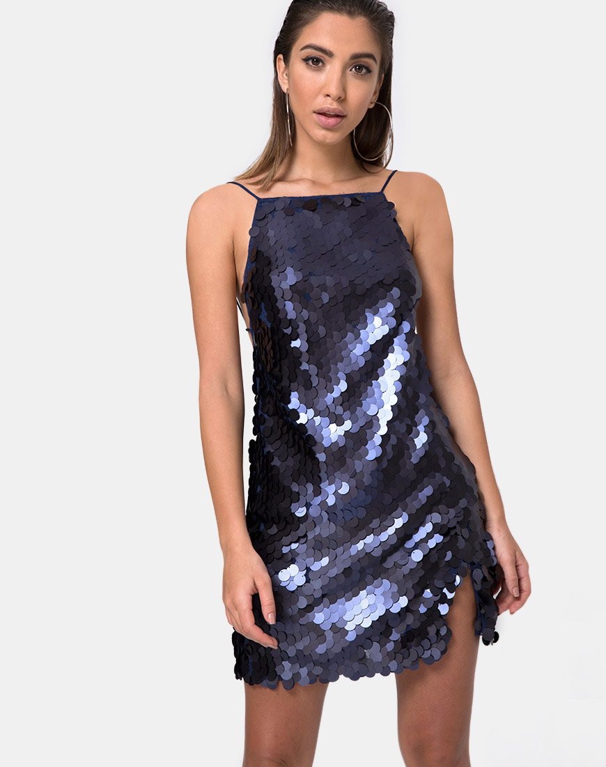 Corine Kleid aus Fischgrätenpailletten Midnight