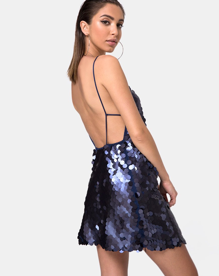 Corine Kleid aus Fischgrätenpailletten Midnight