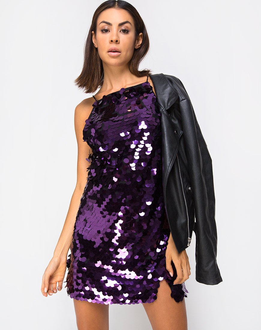 Corine Slip-Kleid in Pflaume Disc Pailletten