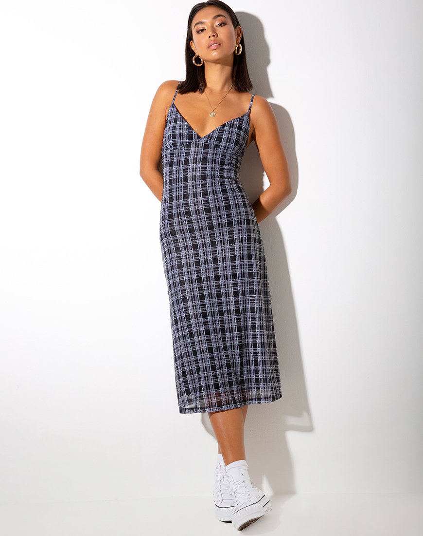 Image of Cotina Midikleid im Tintenklecks-Karo Schwarz-Weiß