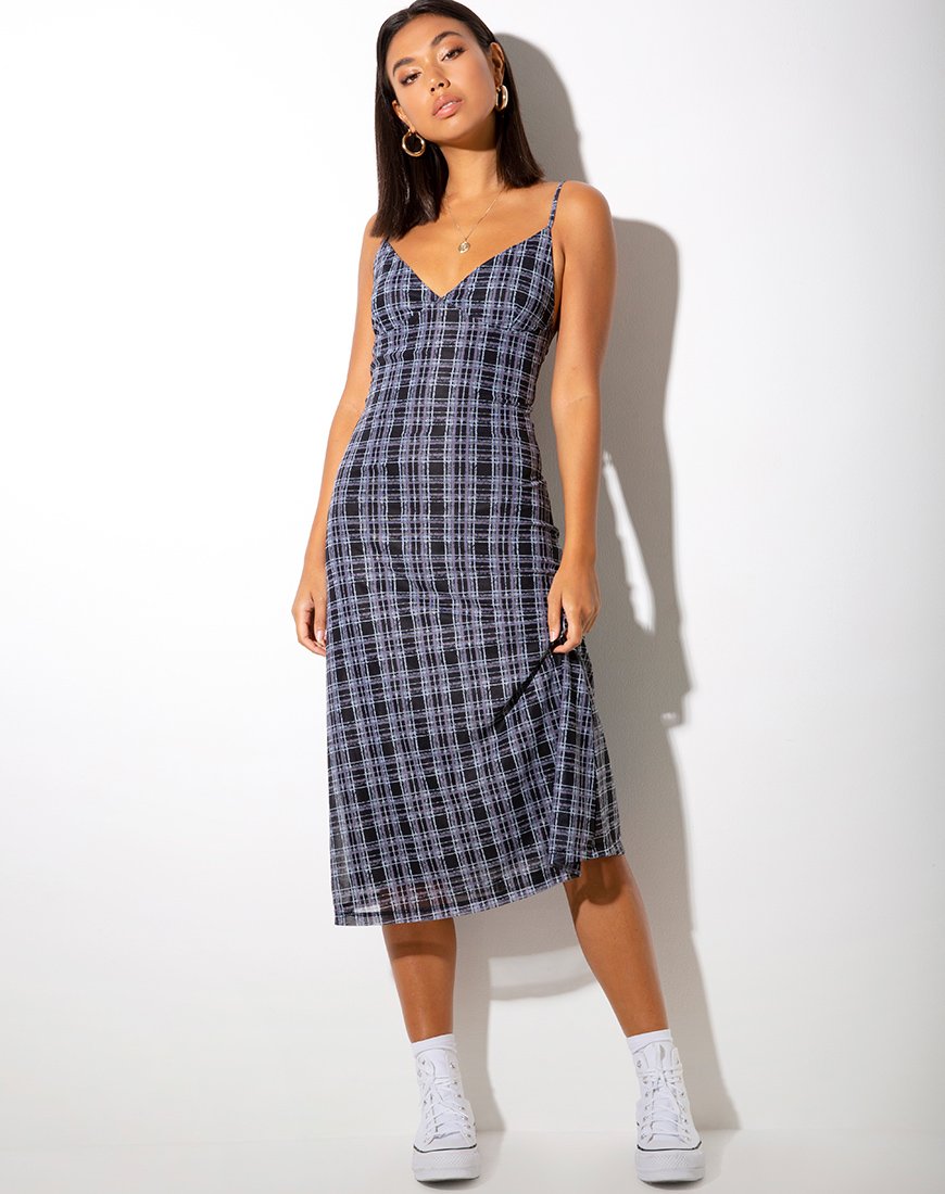 Image of Cotina Midikleid im Tintenklecks-Karo Schwarz-Weiß