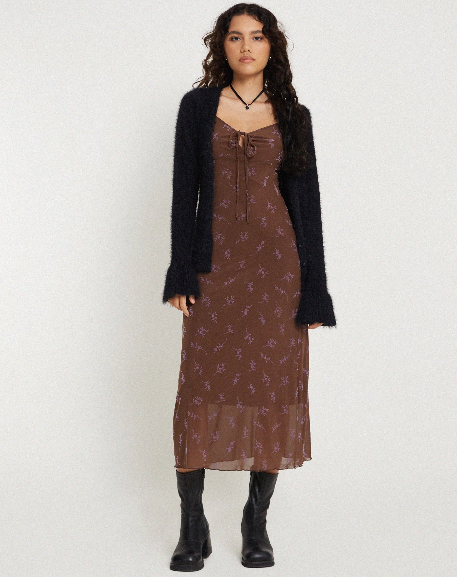 Image of Coya Maxikleid in Blumenstielflocke Braun