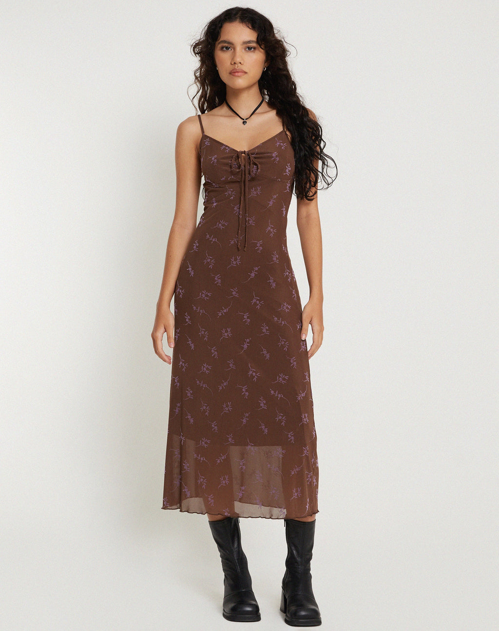 Coya Maxikleid in Blumenstielflocke Braun
