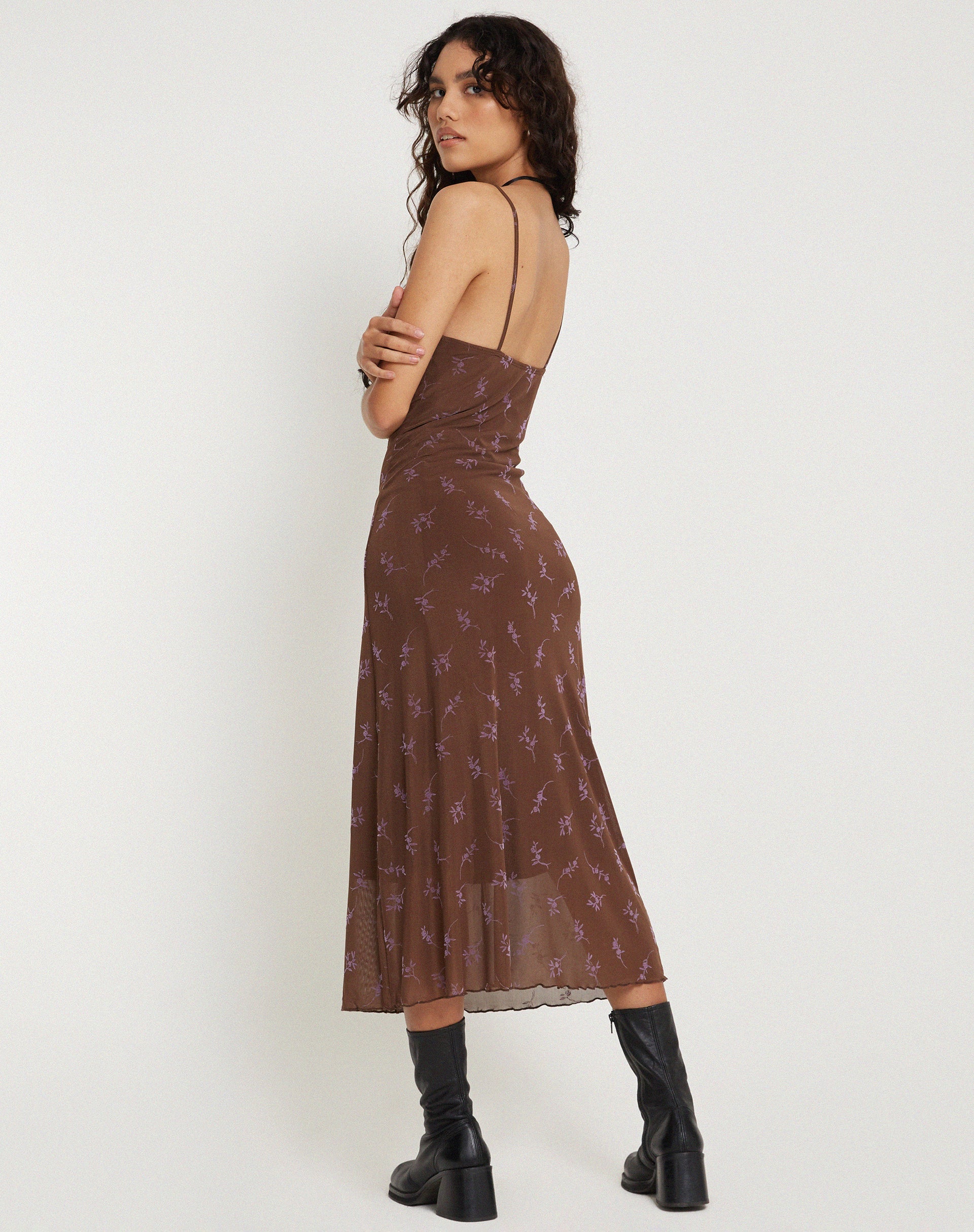 Image of Coya Maxikleid in Blumenstielflocke Braun