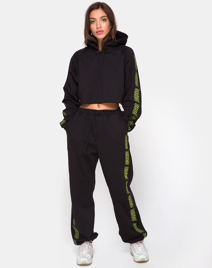 Image of Schwarzer Kapuzenpullover mit Disco-Embro