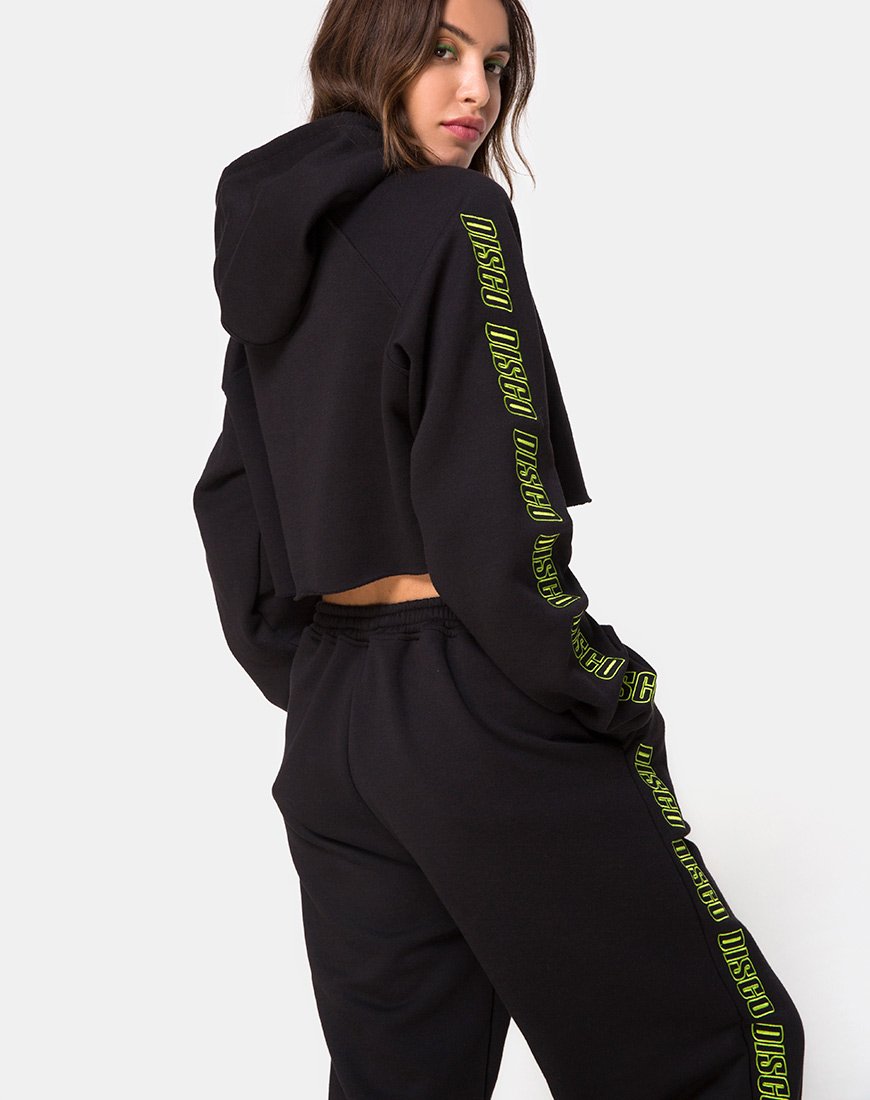 Image of Schwarzer Kapuzenpullover mit Disco-Embro