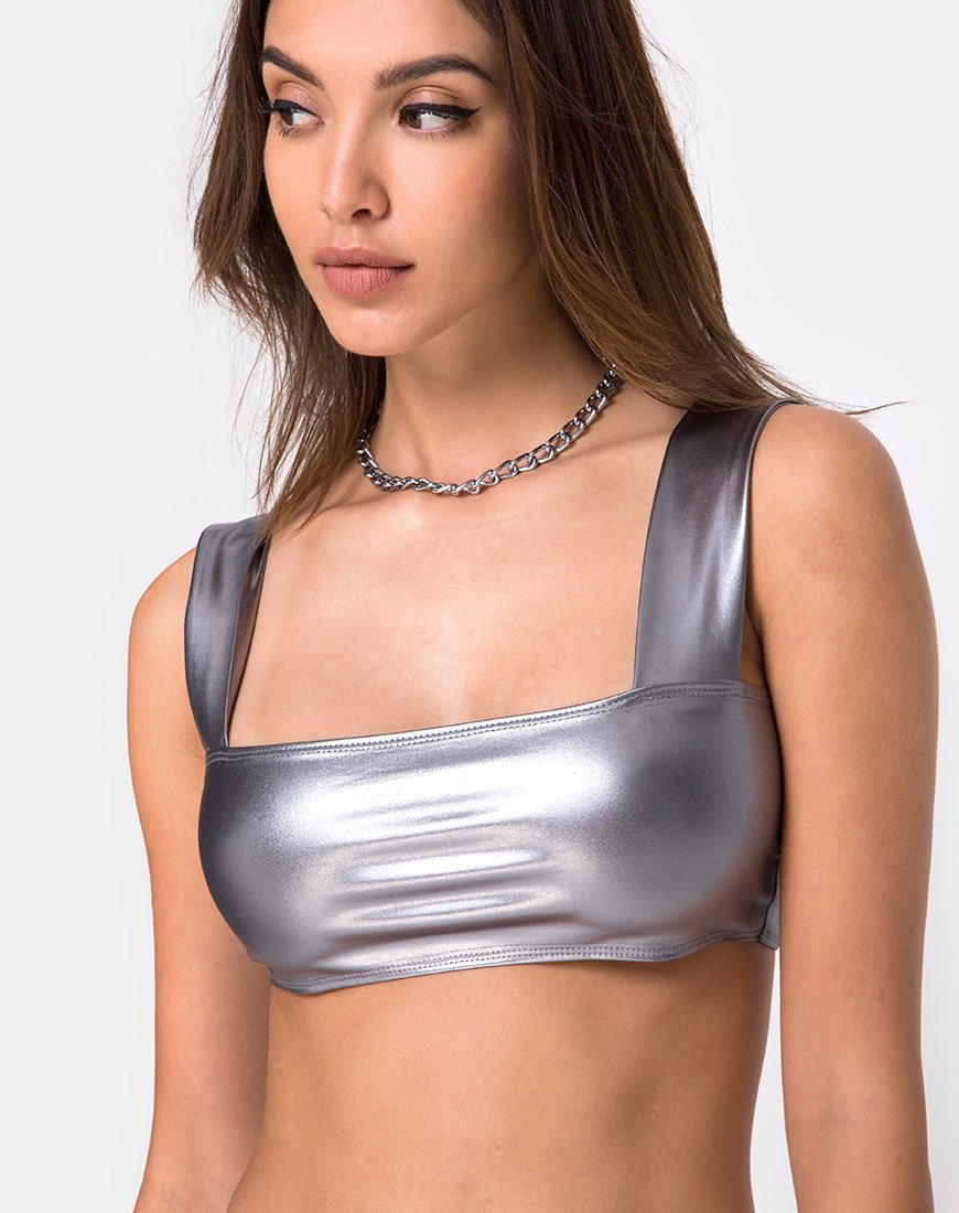 Katie Top in Metallic-Silber