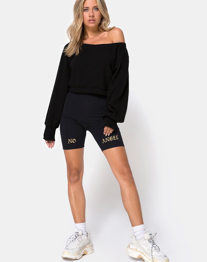 Cycle Short Schwarz No Angel Stickerei