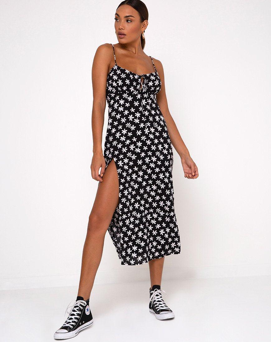 Cypress Midikleid in 90er Jahre Daisy Schwarz und Weiß