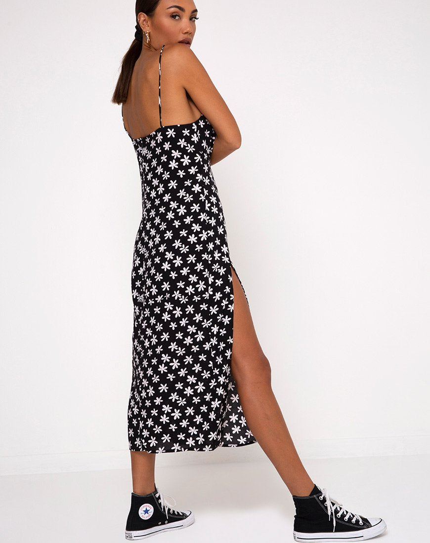 Cypress Midikleid in 90er Jahre Daisy Schwarz und Weiß