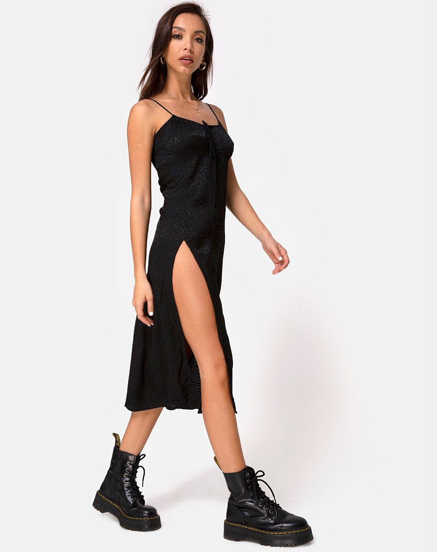 Cypress Midikleid aus Satin Cheetah Schwarz