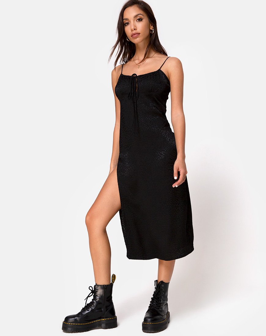 Image of Cypress Midikleid aus Satin Gepardenschwarz