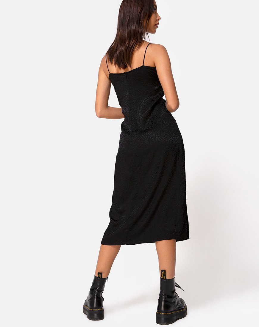 Cypress Midikleid aus Satin Cheetah Schwarz