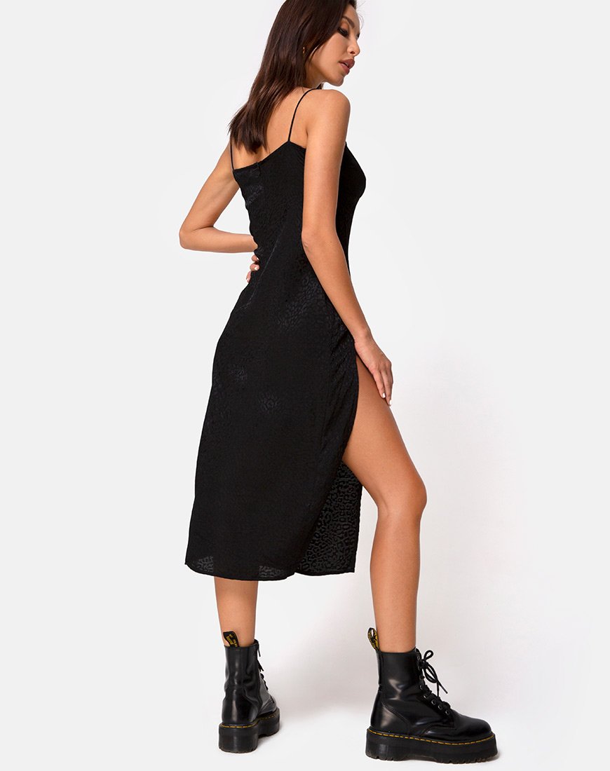 Image of Cypress Midikleid aus Satin Gepardenschwarz