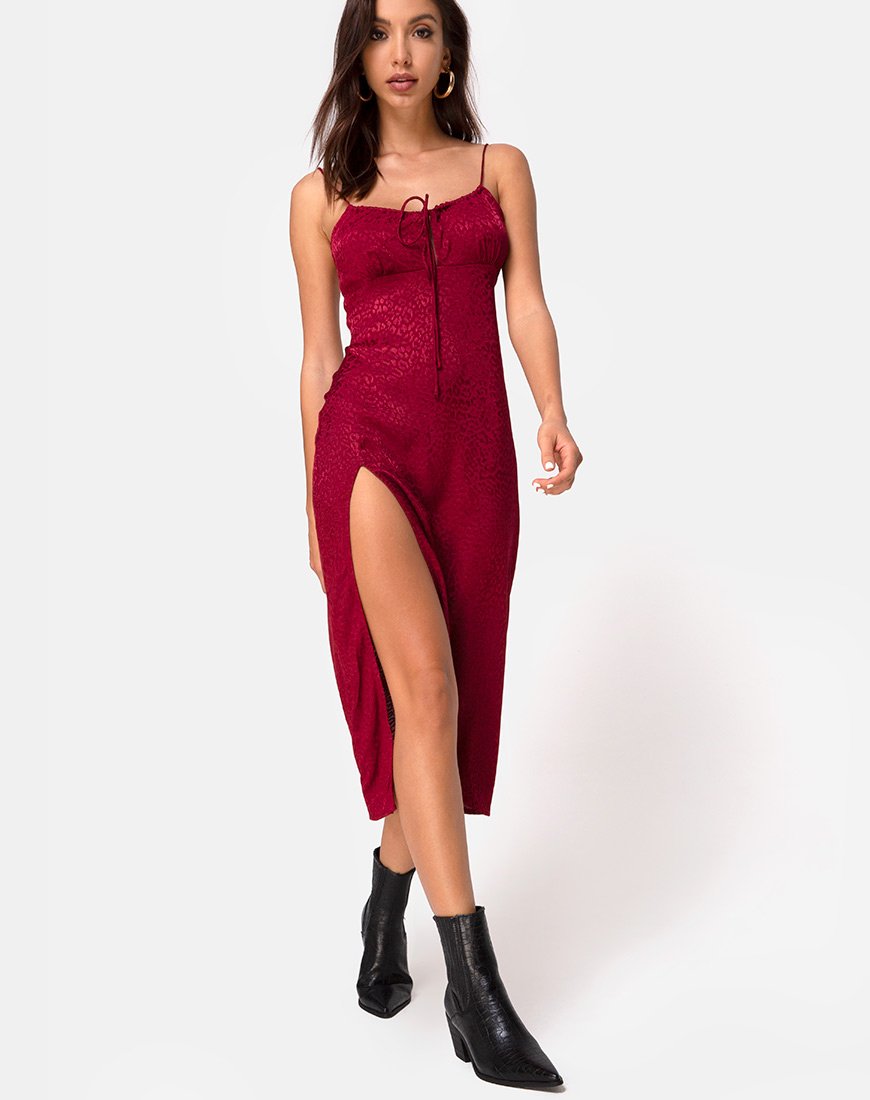Cypress Midikleid aus Satin Cheetah Himbeere