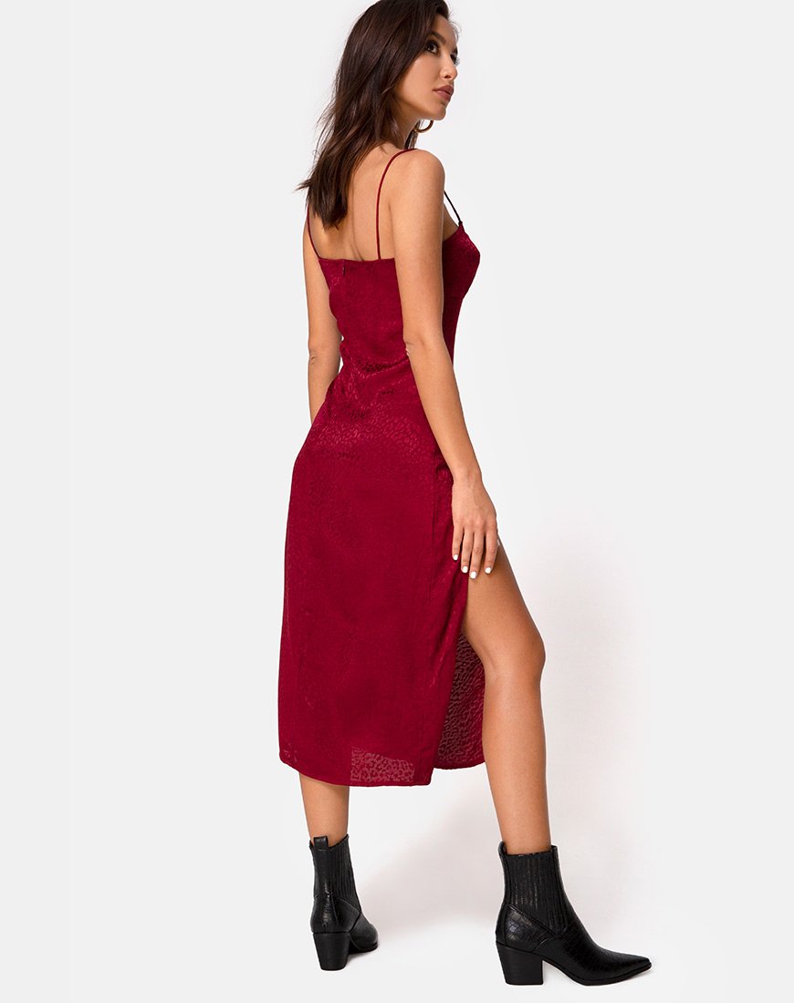 Cypress Midikleid aus Satin Cheetah Himbeere