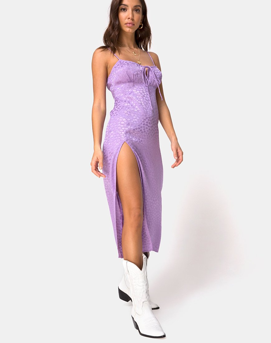 Cypress Midikleid aus Satin Ditsy Rose Lavendel