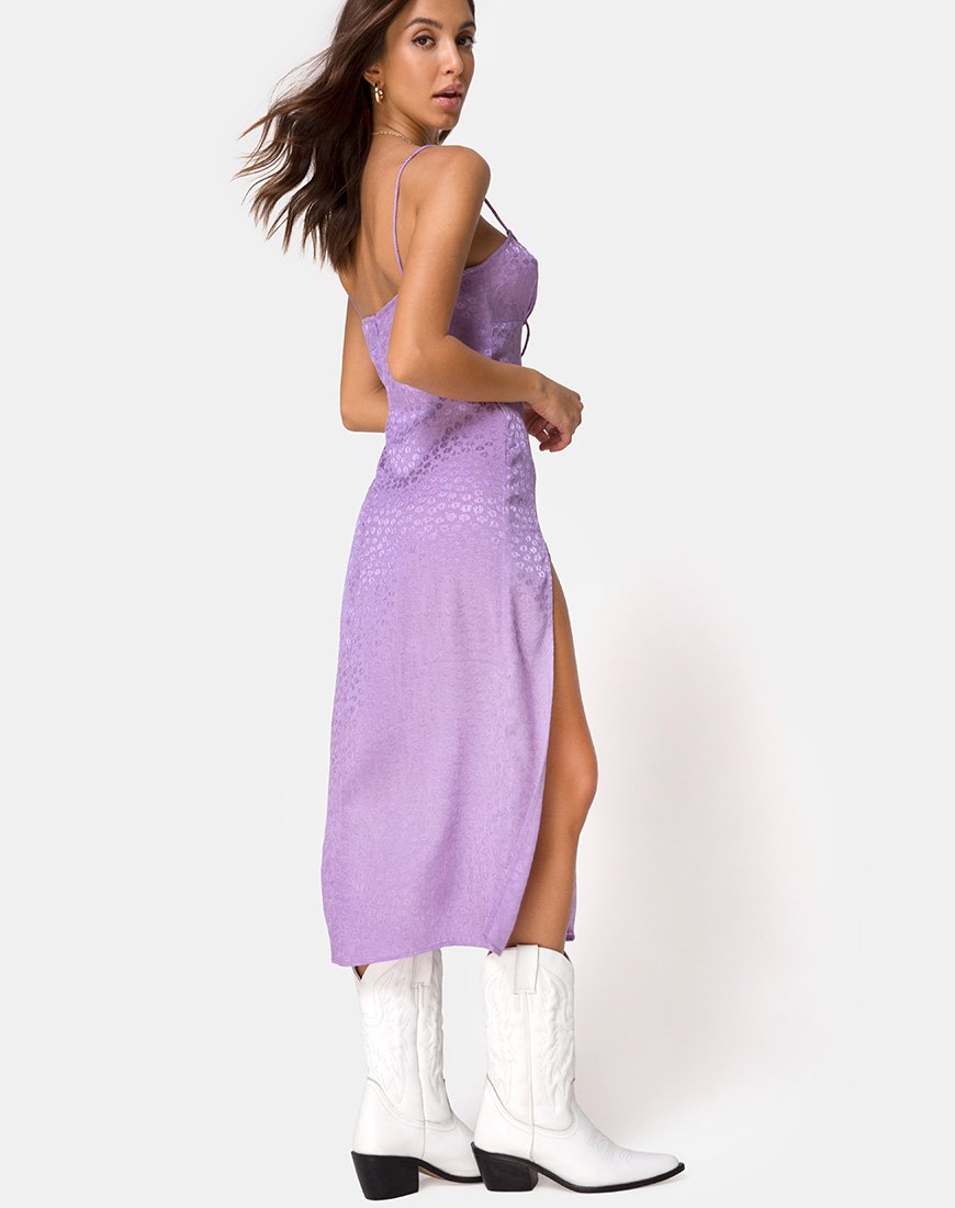 Image of Cypress Midikleid aus Satin Ditsy Rose Lavendel