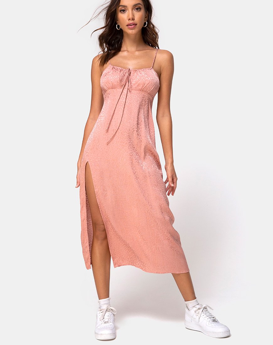 Image of Cypress Midikleid aus Satin Cheetah Dusty Pink