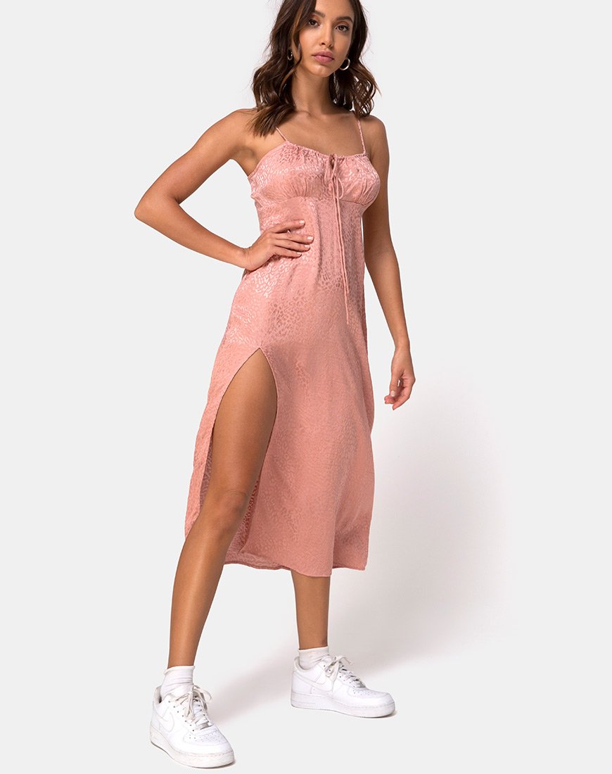 Image of Cypress Midikleid aus Satin Cheetah Dusty Pink