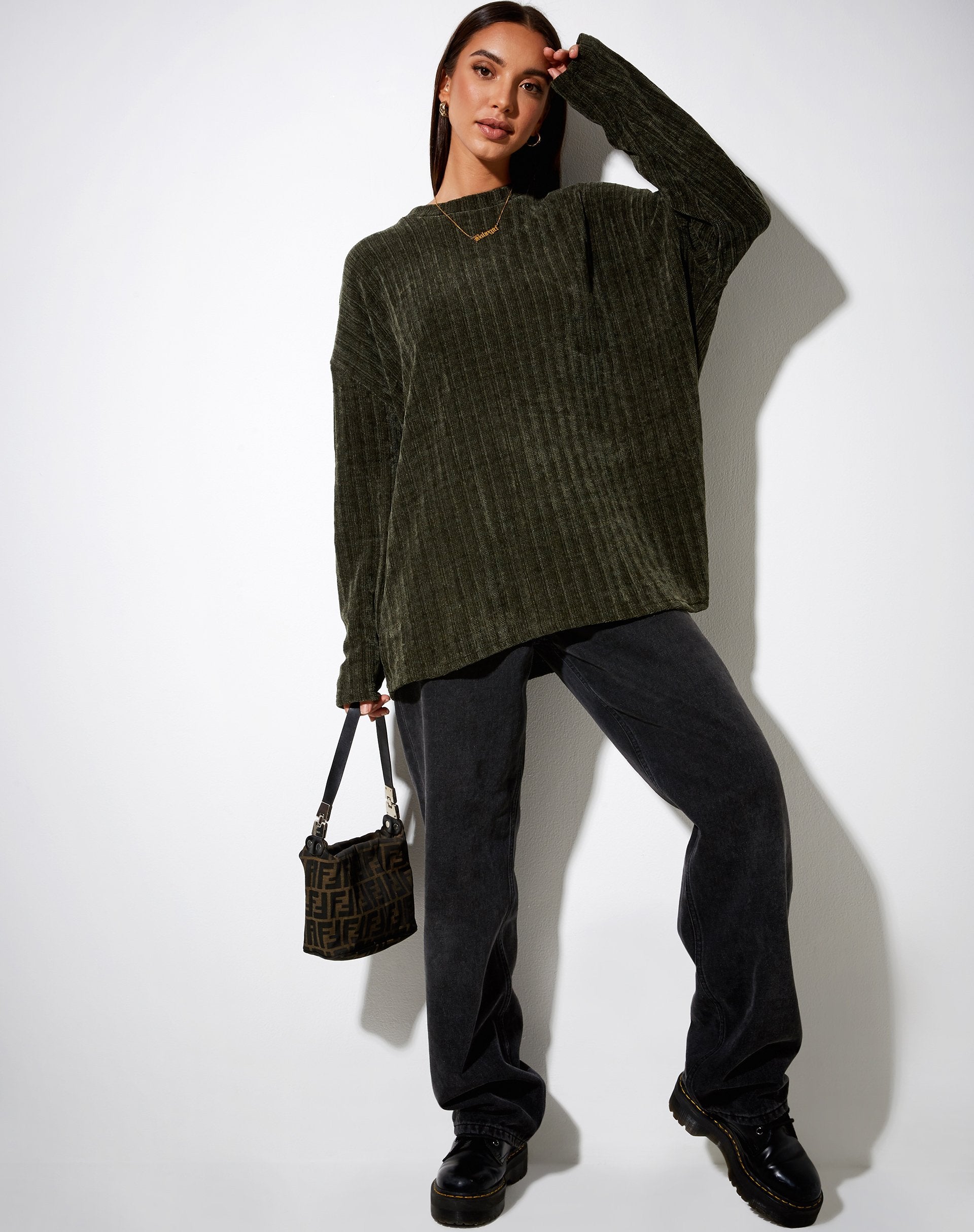 Image of Papa-Pullover aus Chenille in Khaki
