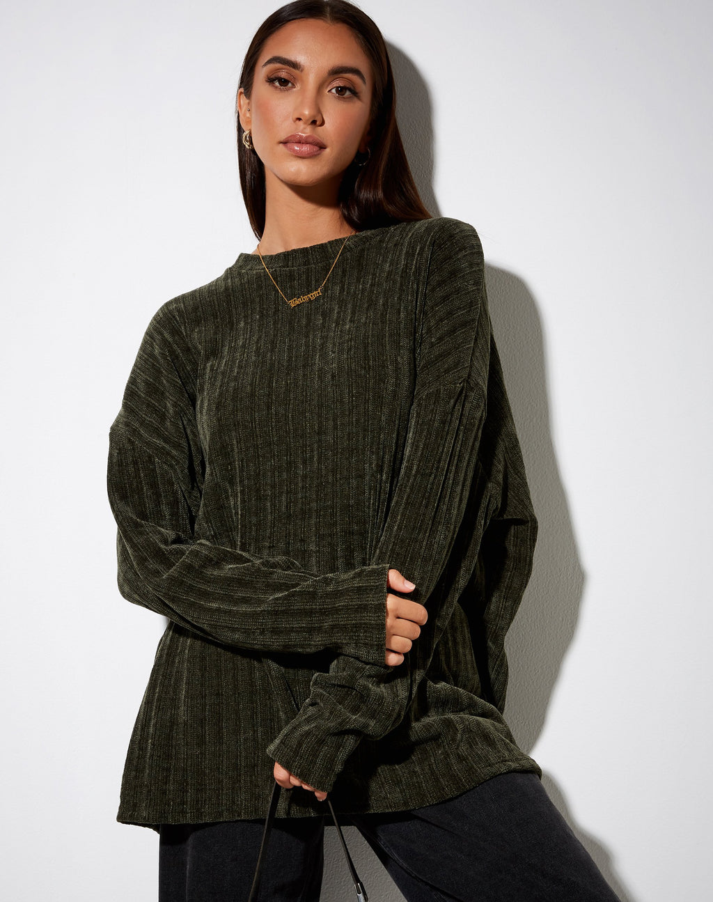 Papa-Pullover aus Chenille in Khaki