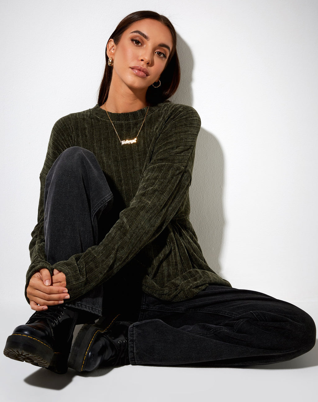 Papa-Pullover aus Chenille in Khaki