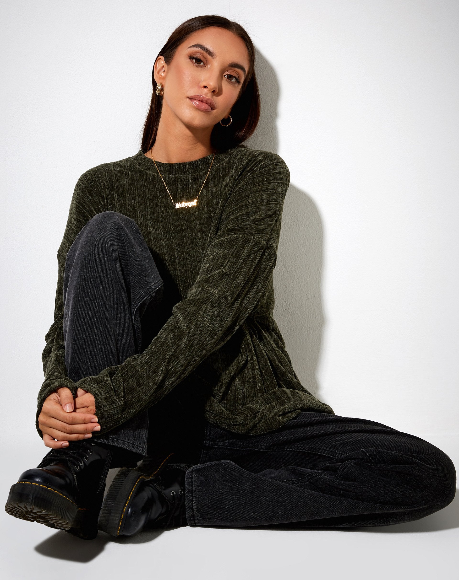 Image of Papa-Pullover aus Chenille in Khaki