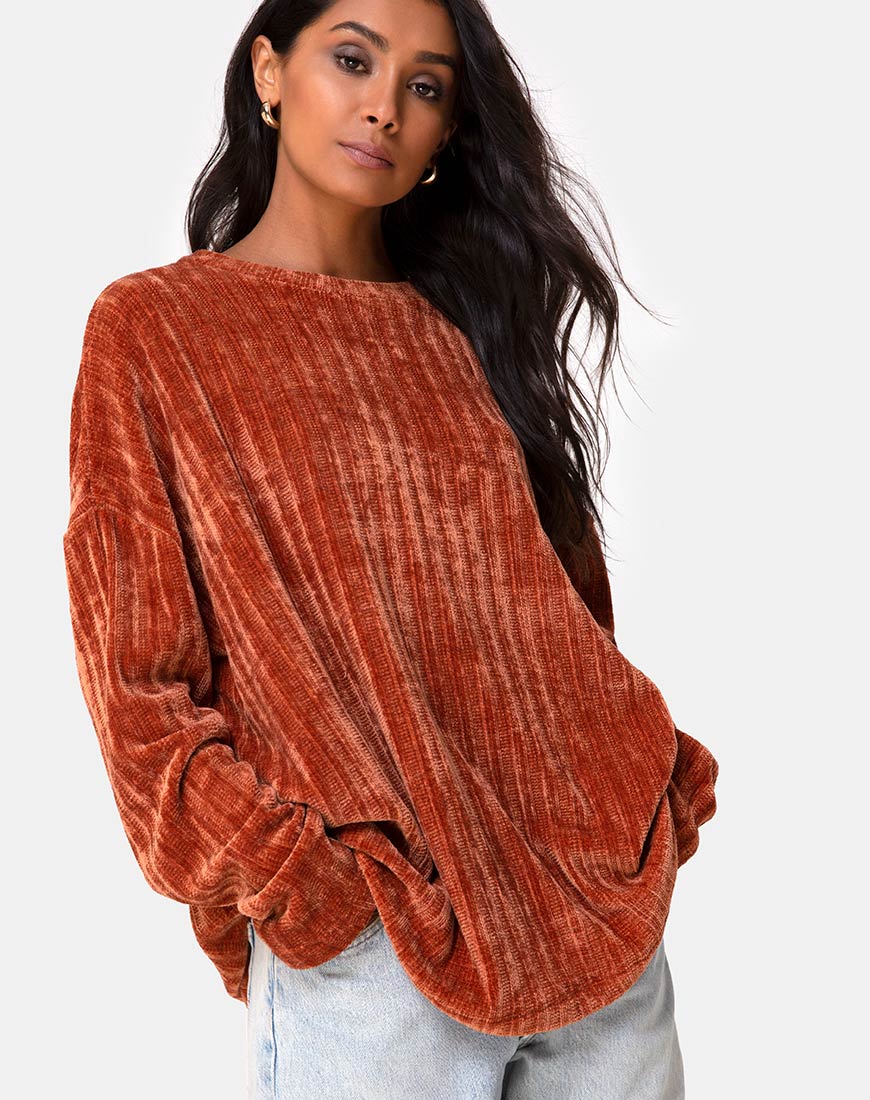 Papa-Pullover aus Chenille, rostfarben