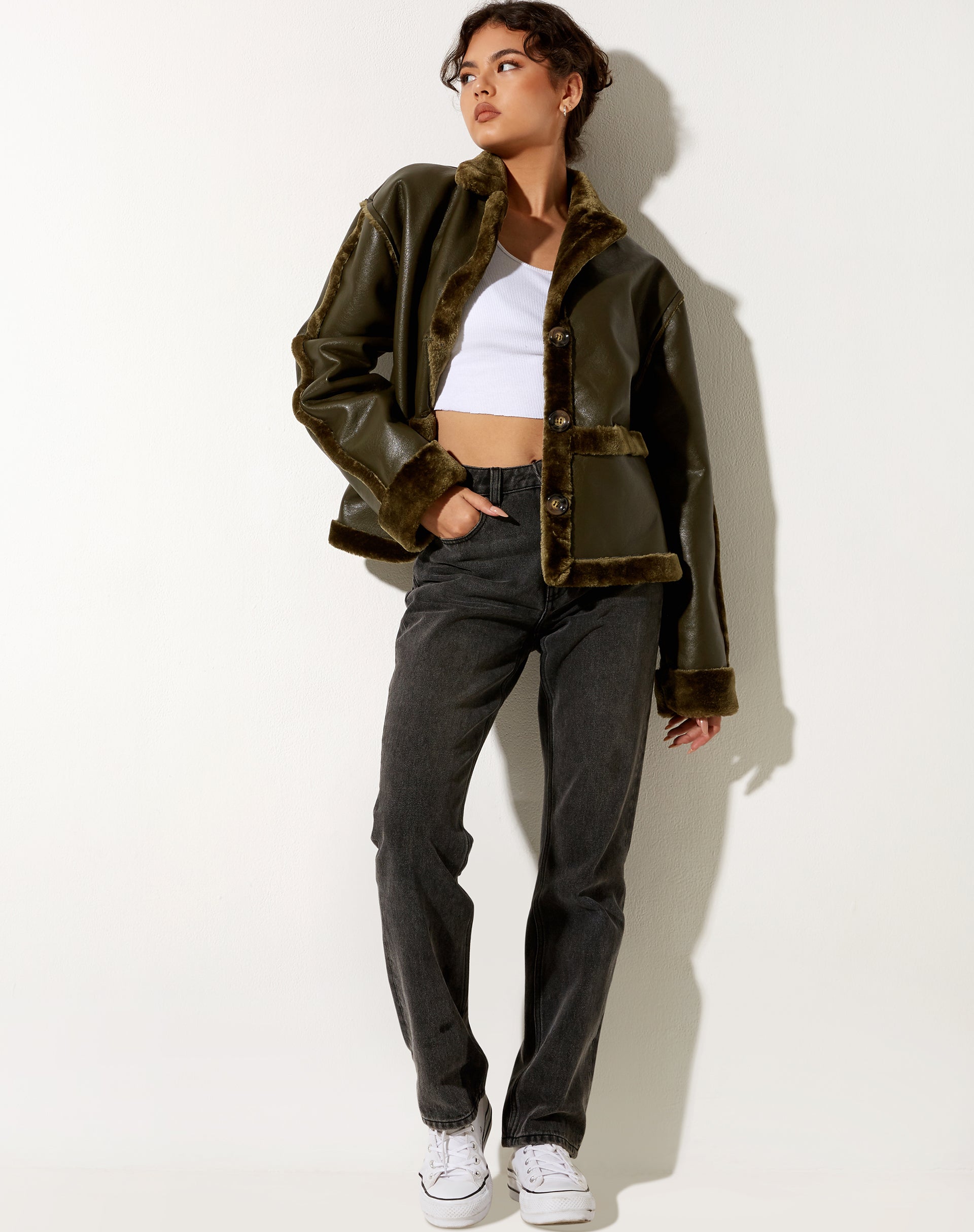 Image of Dagna Jacke in PU Dunkel-Olive