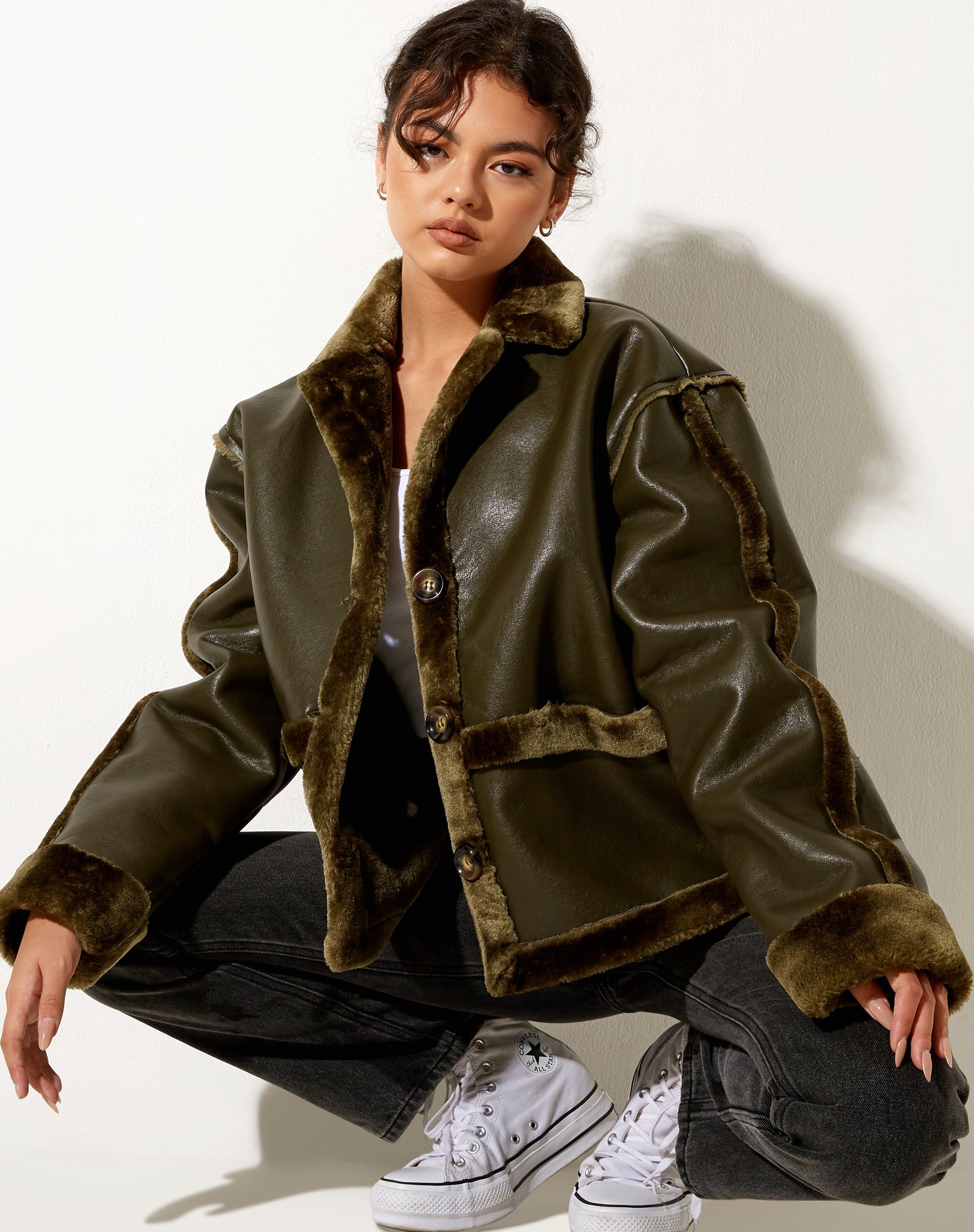 Image of Dagna Jacke in PU Dunkel-Olive