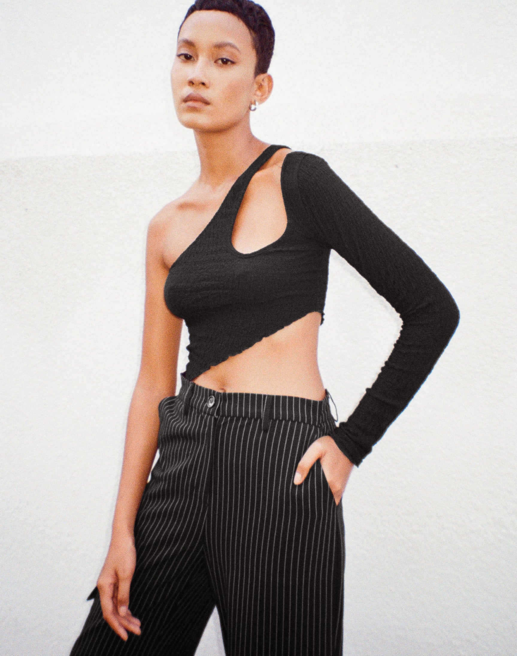 Danes Top aus Bubble Jersey Schwarz