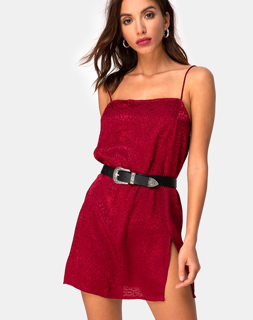 Datista Slip-Kleid aus Satin Cheetah Himbeere