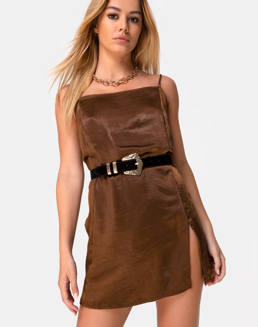 Datista Slip Dress in Satin Braun