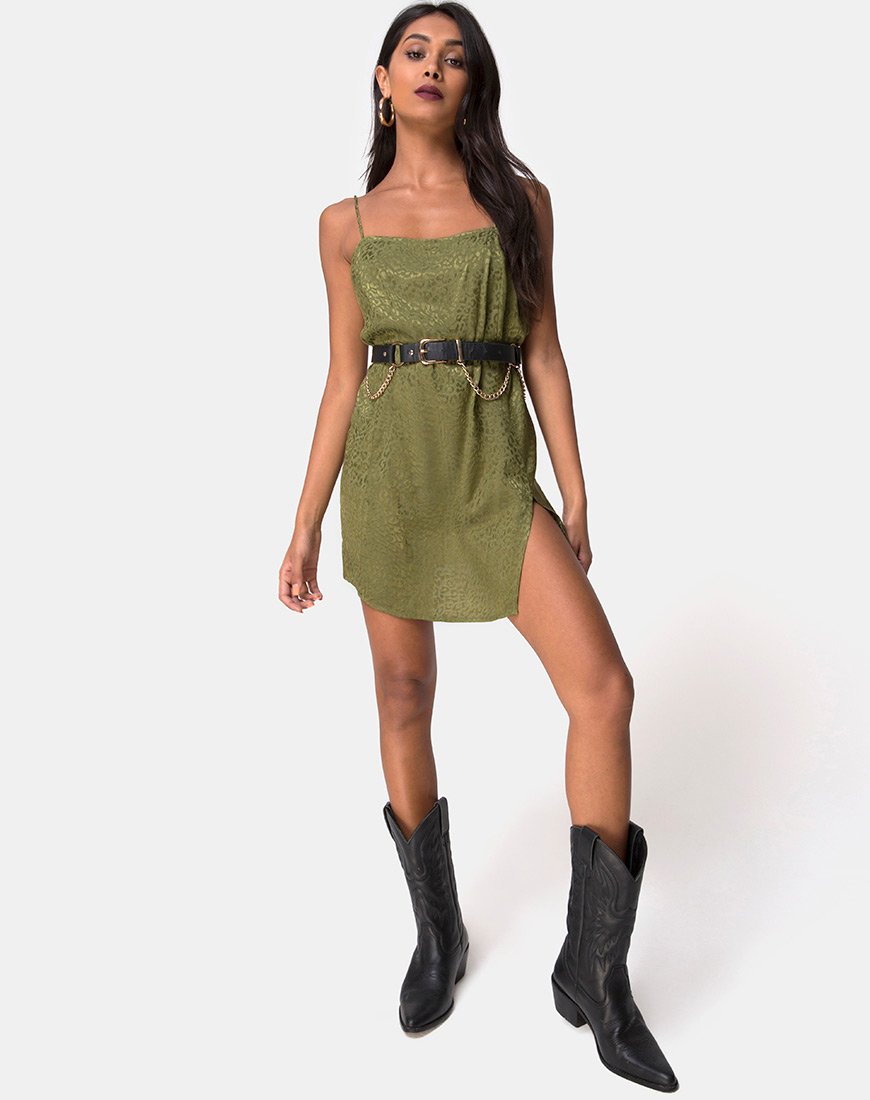 Image of Datista Slip Dress aus Satin Cheetah Khaki