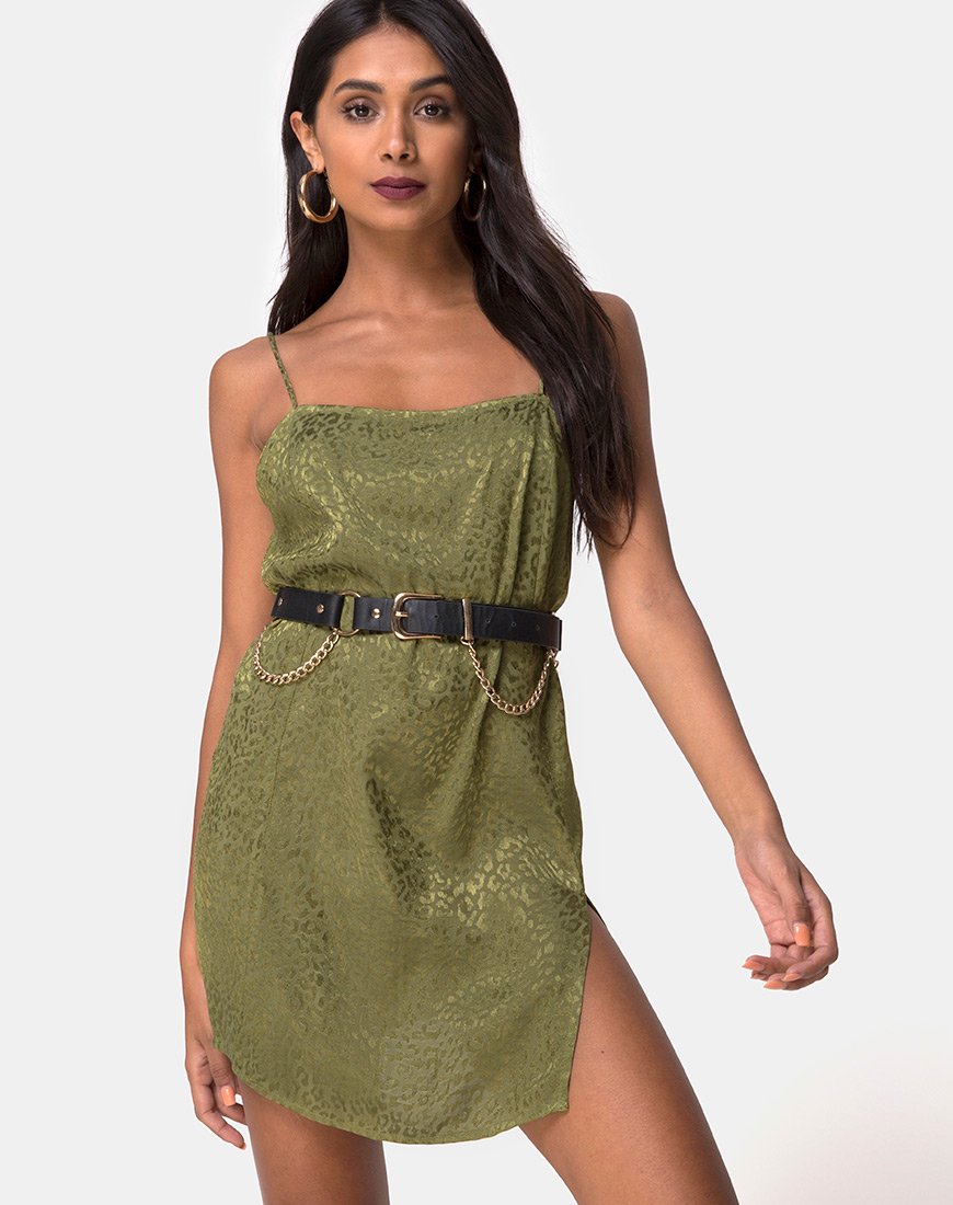 Datista Slip-Kleid aus Satin Cheetah Khaki