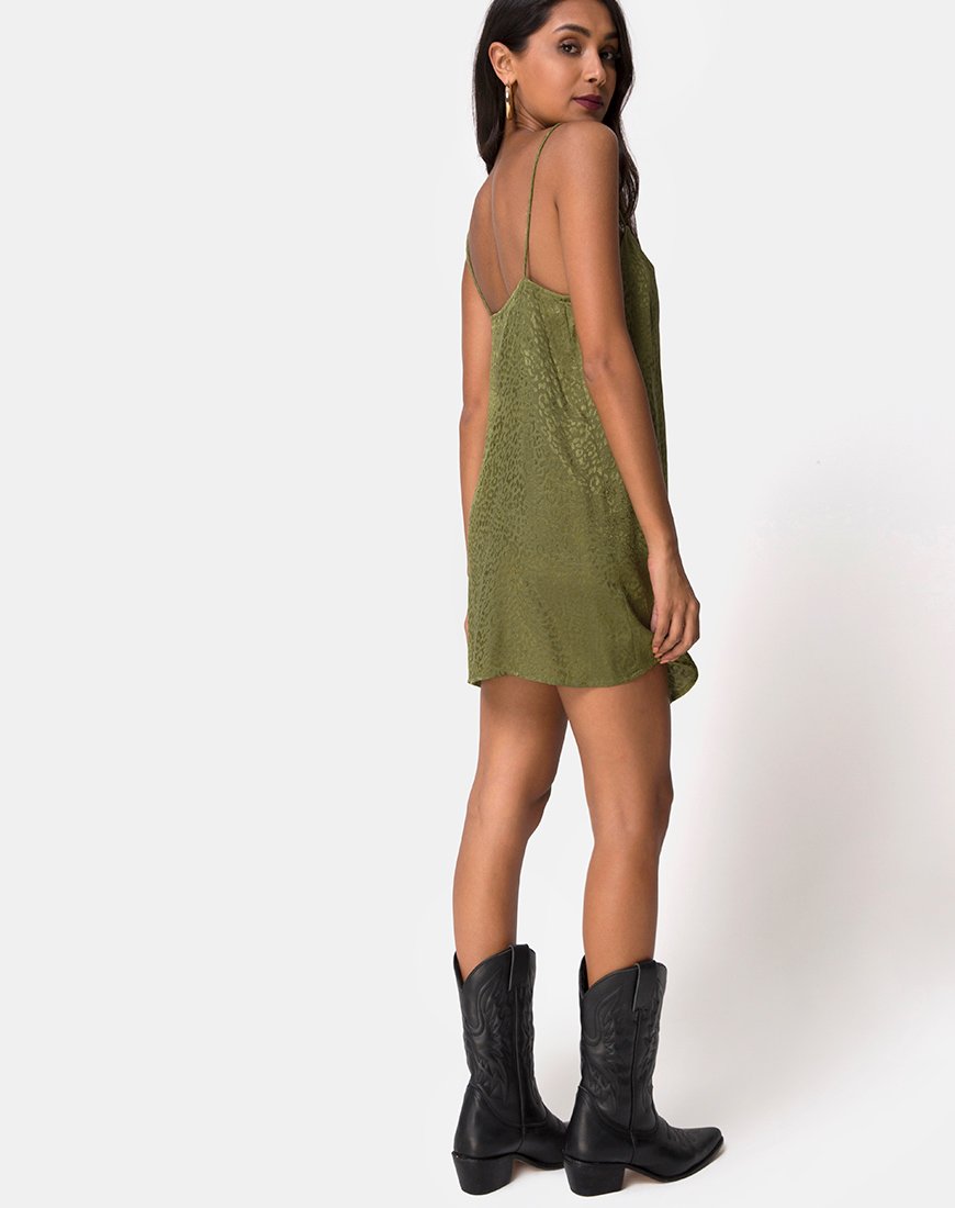 Image of Datista Slip Dress aus Satin Cheetah Khaki