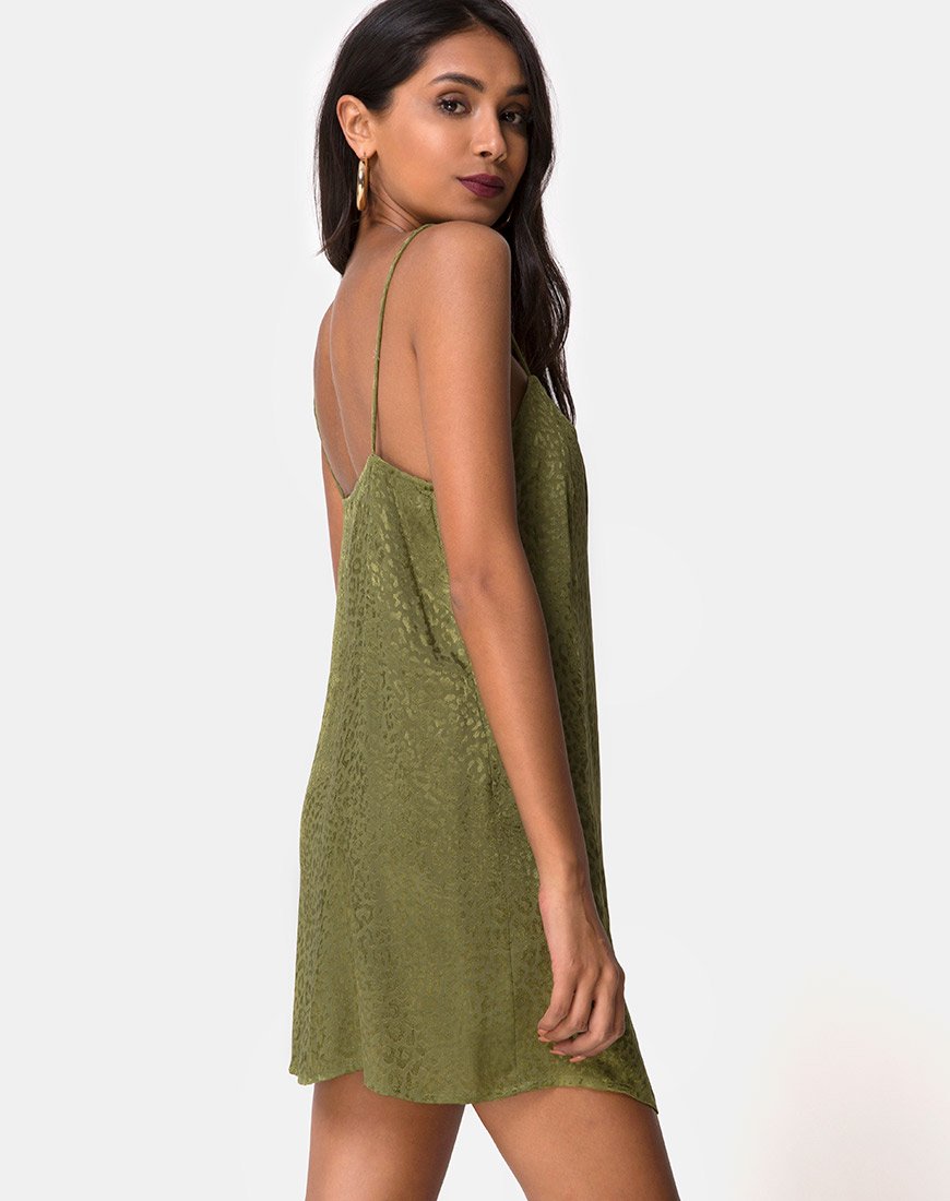 Datista Slip-Kleid aus Satin Cheetah Khaki