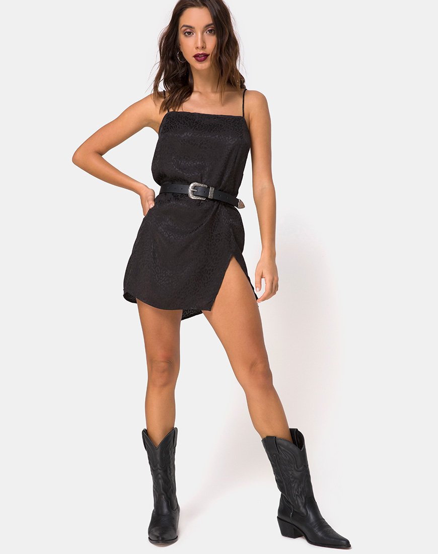 Image of Datista Slip Dress aus Satin Cheetah Schwarz