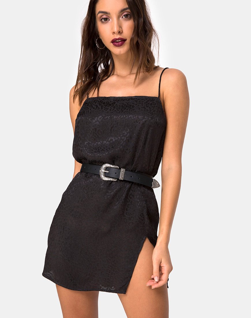 Datista Slip-Kleid aus Satin Cheetah Schwarz