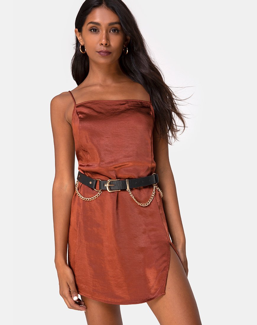 Datista Kleid aus Satin Dunkel Rost
