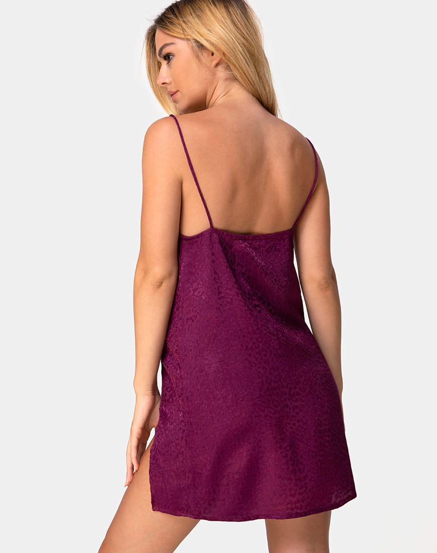 Datista Slip-Kleid aus Satin Cheetah Grape