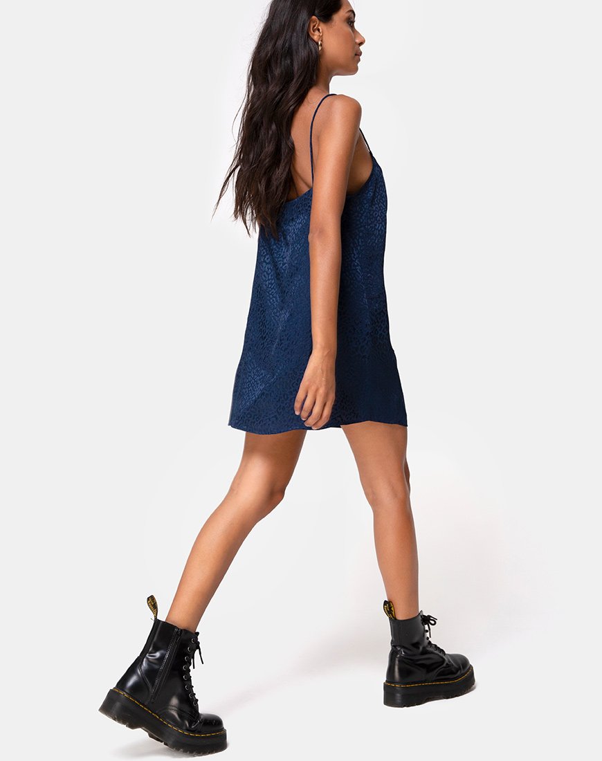 Image of Datista Slip Dress aus Satin Cheetah Navy